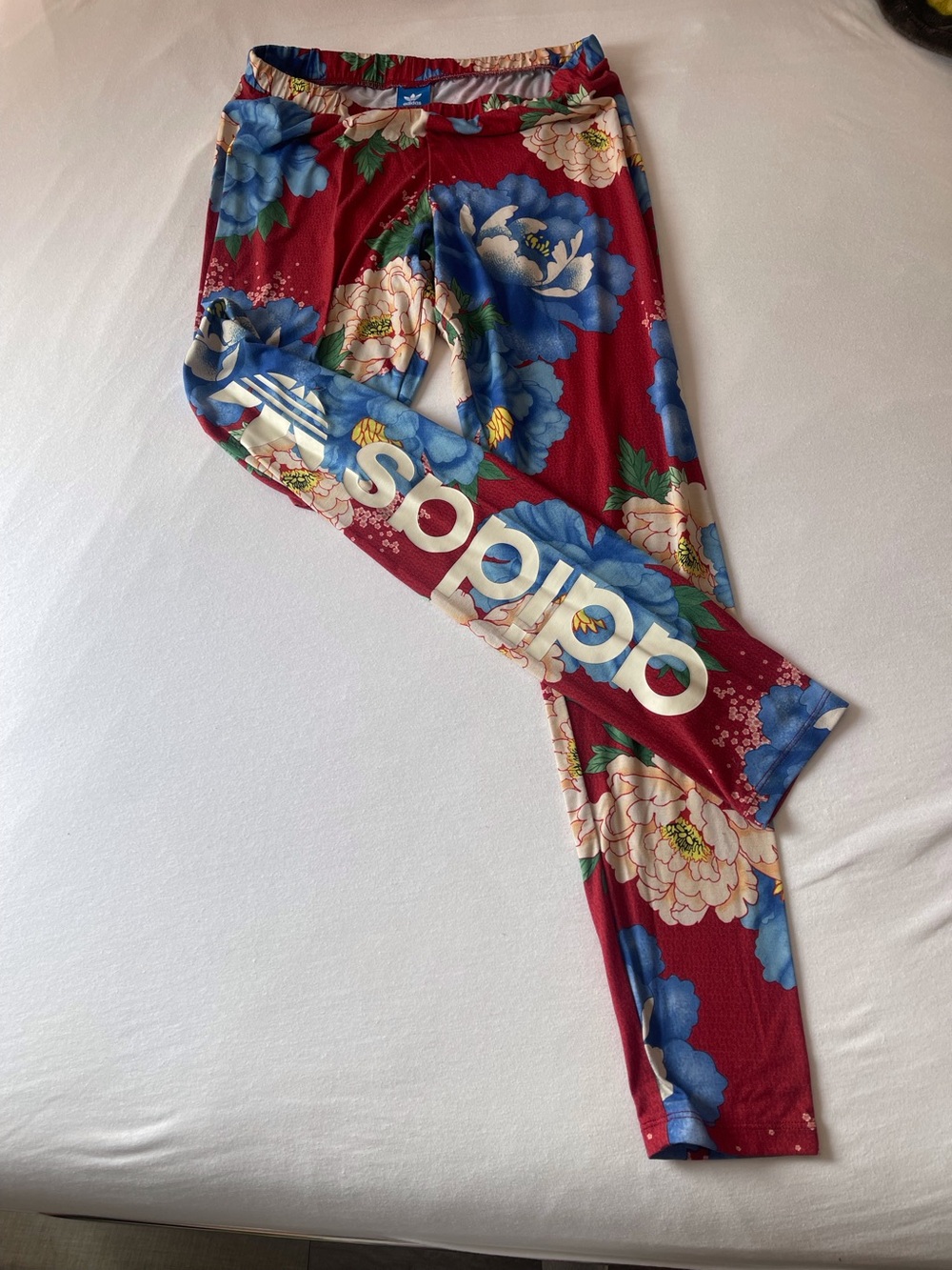 Adidas Red Floral Logo Leggings